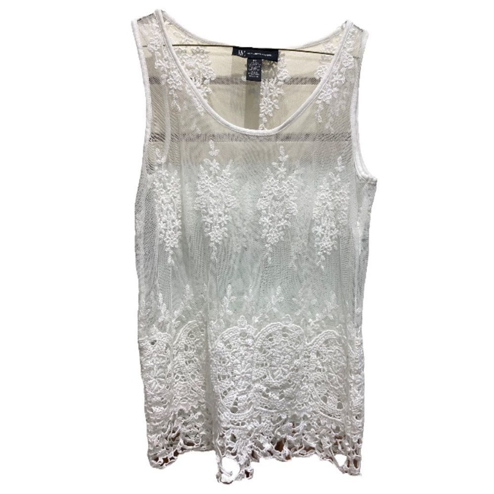 INC INTERNATIONAL CONCEPTS White Sheer Mesh Embrodered Chrocet Top Size XS